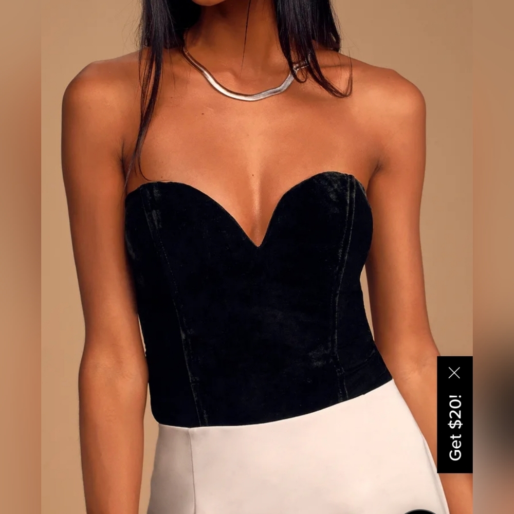 Lulu's Luxurious Life Black Velvet Strapless Bodysuit